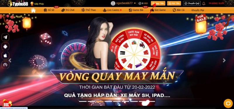 Truy cập vào trang chủ của sân chơi để thực hiện nạp nhanh chóng